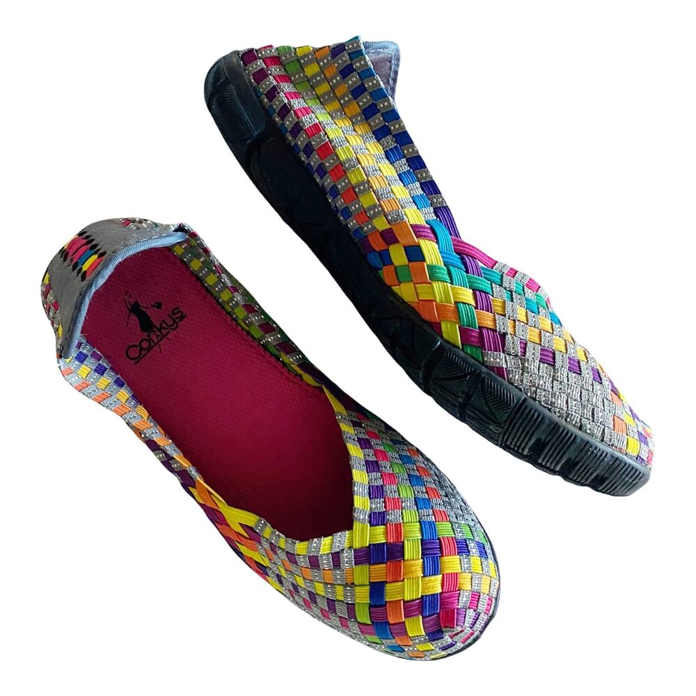 CORKYS Sidewalk Flat Ballerina Woven Multicolor Round Toe Shoe Lightweight 7 EUC